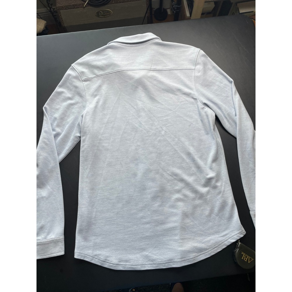 01.ALGO Performance Shirt Mens Med Light Blue Excellent Wool Blend Long Sleeve - Picture 6 of 8
